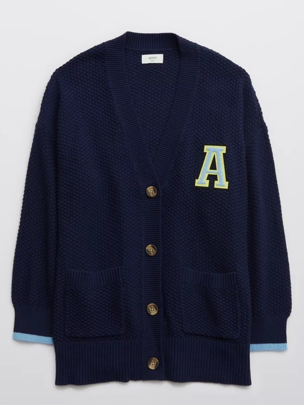 NEW Aerie Oversized Varsity Cardigan Sweater Navy Blue Letterman Academia XL